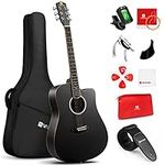 Vangoa 4/4 Acoustic Guitar Beginner Set Adult Full Size Cutaway Folk Guitar Starter Kit 41 inches with Gig Bag, Picks, Strings, Capo, Tuner, Strap, Pickguard, Black