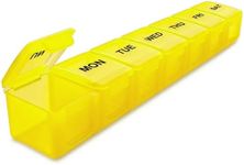 Sukuos Extra Large 7 Day Pill Organizer Easy to Open, Weekly Pill Box Daily Medicine Case with Clear Lid, Silkscreen Printed Vitamin Holder for Fish Oils or Supplements (Yellow)