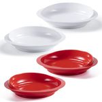 Jayour 4 Pack - Anti-Spill Scoop Plate with Lip Edge | Eating Utensils for Elderly Patients | Scoop Plates for Disabled Adults from Parkinsons, Stroke, Tremor | Non Skid Padded Bottom (Red & White)