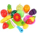 zaidcollections Realistic Sliceable Fruits and Cutting Play Kitchen Set Toy (13 pcs Set) with Various Fruits,Vegetables,Knife,Plate and Cutting Board for Kids,Multi Color.