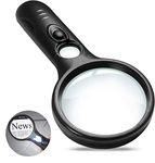 Magnifying Glass with Light 3X 45X High Magnification, Handheld & Lightweight, LED Illuminated Magnifier for Reading, Jewelers, Coins, Stamps, Hobbies & Crafts