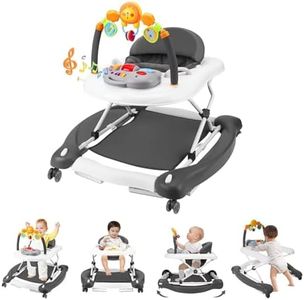 RefoereBabe Baby Walker with Wheels, 5 in 1 Baby Walkers for Boys Girls 6-12 Months, Foldable Walker Baby with Bouncer & Feeding Tray, Music, Adjustable Heights