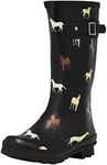 NORTY Women's Hurricane Wellie Rain Boots - Mid-Calf Length - Glossy Matte Waterproof Rubber Shoes, Look at Me Horse Black, 7 US