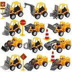 Wieat 17Pcs Mini Construction Vehicles Toys, Mini Digger Cake Toppers for Kids Birthday Party Favors Decorations, Educational Toys, Pull Back Car, Christmas/Birthday Gifts for Kids Boys Girlstions