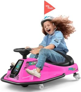 JOYLDIAS 360 Degrees Rotating Ride On Drift Car, 24V Electric Drifting Go Kart for Kids with High/Low Speed, 24V Brushless Motor, Flashing Lights, Flag, Music, Bluetooth for Kids, Pink