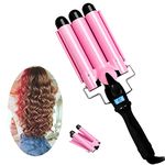 3 Barrel Curling Iron with LCD Temperature Display - 1 Inch Ceramic Tourmaline Triple Barrels, Ceramic Hair Crimper Hair Waver Hair Curlers Hair Curling Wand for Deep Waves Suit for All Hair Style