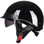 ILM Half Helmet Motorcycle Open Face Sun Visor Quick Release Buckle DOT Approved Cycling Motocross Suits Men Women 205V (XL, Gloss Black)