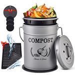 AOSION Kitchen Compost Bin Counter,1.0 Gallon Indoor Compost Bin with Lid,Compost Bucket Countertop Composter Container with 3pcs Charcoal Filters,Non-Slip Mat,Drainage Mat,Grey