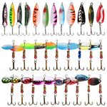 30PCS Fishing Lure Kit Bass Trouts Spinnerbaits Spoon Lure Kits with Tackle Box Spinnes for Bass Trout Salmon Walleye Hard Metal Spinner Baits Kit Fishing Gear for Saltwater Freshwater