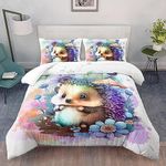 AILONEN Cute Hedgehog Comforter Set Queen Size, Kawaii Animal Hedgeho Bedding Set,Colorful Hedgehogs Bed in a Bag for Boys Girlsfor Boys Girls,3 PCS,1 Quilt and 2 Pillowcases,Soft Microfiber