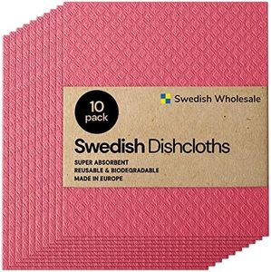 Swedish Dishcloths Wholesale Sponge Cloth - Bulk 10 Pack Reusable Eco-Friendly Biodegradable Cellulose Cleaning Dishcloth Towels for Kitchen - Absorbent Dish Sponge Cloth Hand Towel - (10, Red)