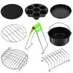 8 inch Air Fryer Accessories Songway 8/12 Pieces Air Fryer Accessories Set for 5.3-5.8QT Air Fryer with Cake Barrel Silicone Mat Pizza Pan Steel Skewer Rack Steel Metal Holder Bread Shelf Cupca (8)