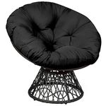 COSTWAY Rattan Papasan Chair, Swivel Moon Chair Glider Deep Seat with Cushion, Outdoor Indoor Round Leisure Lounge Chair for Living Room, Garden, Balcony and Poolside (Black)