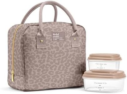 Fit & Fresh Bloomington Lunch Bag for Women - Insulated Large Lunch Box for Work with Containers, Leak-Resistant, Stain-Resistant, Zipper Closure, Mocha Feline Fine
