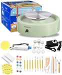 MZOKUU Mini Pottery Wheel Kit - 6" Pottery Wheel for Kids, Teens & Adults Beginners, 2 Lb Air Dry Clay & 18PCS Clay Tools Included, Crafts for Home DIY, Ceramic Work & Art Creatio (GREEN-28pcs)