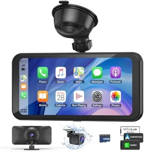 Wireless Car Play Screen for Cars with 4K Dashcam, 6.25" Portable Carplay Small Screen Android Auto Car Stereo with 1080p Backup Camera,Voice Control,Bluetooth,GPS Navigation,Multimedia Player