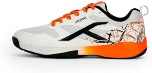 HUNDRED Beast Max Non-Marking Professional Badminton Shoes for Men (White/Orange, EU 43/UK 9/US 10) | Material: Polyester/TPU | Suitable for Indoor Tennis/Squash/Table Tennis/Basketball & Padel