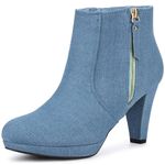 Allegra K Women's Side Zip Low Platform Chunky Heel Ankle Booties, Denim Blue, 7.5