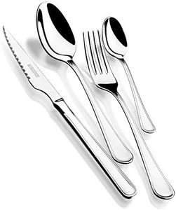 Monix Manila | Set Piezas de Acero Inoxidable con Cuchillo chuletero, Color Gris, 18/10, Pack 24