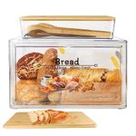 RISICULIS Large Bread Box for Kitchen Countertop, Bread Storage Container, and Utensil Organizer with Bamboo Cutting Board Lid, Clear Bread Bin, Bread Keeper for Homemade Bread, Bagel, Muffins, Rolls