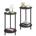 SEHERTIWY Small Round Side Table, 2 Tiers Farmhouse End Tables, Set of 2 Accent Tables for Small Spaces, Night Stands for Bedrooms Living Room, Coffee Tables with Storage Shelf, Black