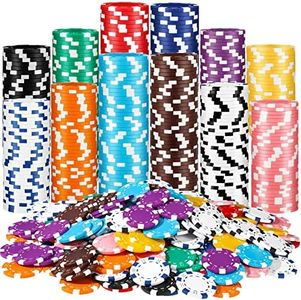 Jerify 300 Pieces Game Poker Chips Set Mini Composite Dice Striped Chips Plastic Game Chips Fake Poker Card Game Chips for Texas Holdem Blackjack Roulette Games Party, 12 Colors