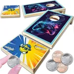 Coinhole Ultimate Party Pack Game Controller Edition | Tabletop Game Set Plus 8 Coin Pack with 2 Table-Saver Coasters