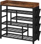 EnHomee Metal Shoe Rack for Entryway, 6 Tier Shoe Organizer Holds 22 Pairs, Wooden Top and Side Pocket for Closet, Entryway, Living Room, Rustic Brown & Black