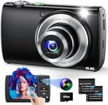 5K Digital Camera for Photography Autofocus with 5X Optical Zoom, 2024 Upgraded 64MP Vlogging Camera with Front and Rear Lens, Touch Screen, SD Card, 2 Batteries, Compact Point and Shoot Camera, Black