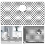 Sink Protectors for Kitchen Sink - 28.4"x 15" with Rear Drain Hole Heat Resistant Easy Clean Non-Slip Silicone Drying Kitchen Sink Mat for Bottom of Kitchen Sink Stainless Steel(Grey)