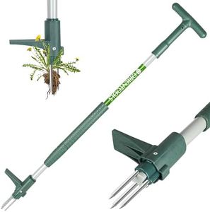 ORIENTOOLS Weed Puller Stand Up Weeder Hand Tool with 3 Claws for Dandelion, Steel Twist Hand Weed Root Pulling Tool, 39.4" Long Handle Lawn Easy Root Remover Garden Tool with T-Grip, Forest Green