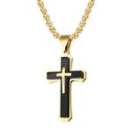 MERTTURM Cross Necklace Men, Personalised Triple Cross Pendant, Premium Stainless Steel Chain with Gift Box, Classic Mens Jewelry Gift for Christian Cool Men Boy Teenager Rapper Biker Punk Rock Gothic