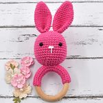 Love Crochet Art Animal Shape Crochet Rattle Cum Soft Toy for Infant, Kids & Babies, Early Age Gift Toys (Bunny Rabbit - Pink)