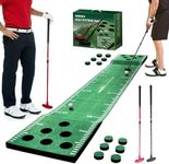 Wekin Golf Pong Game Set, Golf Putting Green Mat with 2 Putters, 2 Golf Balls,12 Hole Covers, Golf Training Mat for Indoor&Outdoor Party Game, Great Gifts for Men