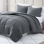 Comforter Set Queen Size - Goose Down Alternative – Washed Ultra-Soft - Premium All Season Warmth Bedding Set (Queen, Charcoal)