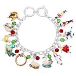 Rosemarie & Jubalee Women's Stylish 12 Days Of Christmas With Multiple Enamel Charms Holiday Toggle Clasp Link Bracelet, 7"-8.5", 7 inches, enamel, crystal