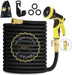 HmiL-U Garden Hose 50ft 15m Strongest Double Latex Inner Tube Prevent Leaking Magic Hosepipe with 9 Function Spray Gun+Solid Brass Fittings (Retracted Length 17ft)【2 YEARS 100% Guaranteed】(50ft)