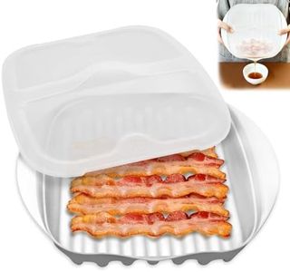 Microwave Bacon Cooker with Cover, Microwave Bacon Tray with Grease Draining Ridges, No-Mess Cooking, Easy to Clean, Dishwasher Safe, Perfect for Breakfast, Sandwiches and Family Meals