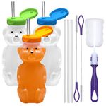 Special Supplies Honey Bear Straw Cup For Babies, 3-Pack Squeezable Therapy and Special Needs Assistive Drink Container, Spill Proof and Leak Resistant Lid