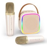 Texpot Karaoke Machine 2 Microphones, Kids Microphone Portable Wireless Bluetooth Speaker for Kids Adults Toddler, Christmas Kids Toys for 4 5 6 7 8 9 10 12 Year Old Birthday Gift Ideas (Beige)