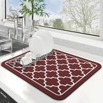 HomeCloud Dish Drying Mat for Kitchen Counter Hide Stain Super Absorbent, Non-Slip, Heat-Resistant, Great for Dishes, Rack Pad, Kitchen Counter, Coffee Maker, Coffee Bar Items (Maroon, 40x50cm)