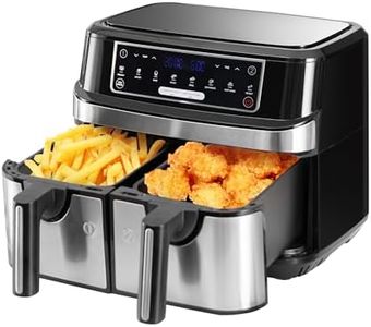 Air Fryer avec Double Compartiment, Emphsism Friteuse Sans Huile 9L Avec 8 Programmes 2600W, Friteuse à Air Chaud, Fonctions Match Cook & Smart Finish, Friteuse Electrique avec LED Écran Tactile