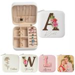 Personalized Jewelry Organizer Box,Custom Portable Travel Jewelry Case with Letters&Name for Birthday Gifts Valentine Thanksgiving Christmas Wedding Gift for Girls Wife Mom (Letters White)