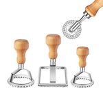 Ravioli Stamp Maker Cutter with Roller Wheel Set, Mold with Wooden Handle and Fluted Edge, Pasta Press Kitchen Attachment (3 Set) (3 Set with Cutter)