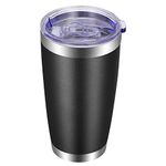 VEGOND 20oz Tumbler with Lid and Straw Stainless Steel Tumbler Cup Vacuum Insulated Double Wall Travel Coffee Mug Powder Coated Coffee Cup(Black 1 Pack)