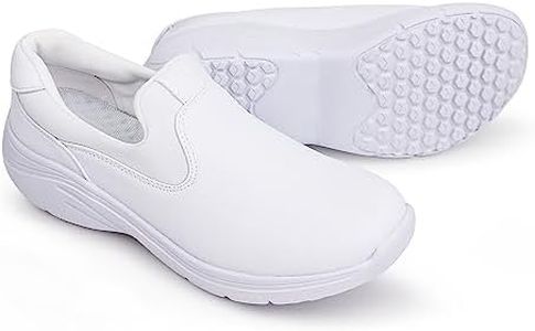 Hawkwell Women's Slip on Lightweight Nursing Shoes Comfortable Slip Resistant Work Shoes, White Synthetic Leather, 5 M US