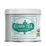 KUSMI TEA, Tropical White - Loose Tea Leaf Tin - Organic White Tea with Mango and Passion Fruit Flavour, 90g