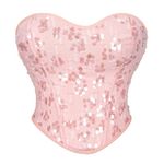 bslingerie Women Retro Floral Embroidery Slimming Body Shaper Bustier Corset Lingerie, Pink Sequin, Medium