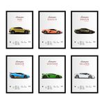 CodersParadise Lamborghini Wall Poster Frames - Pack Of 6 | 8 x 12cm (A4 Size) | Aesthetic Artwork Framed Posters | Framed Posters For Living Room, Bedroom, Home And Office