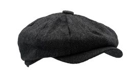 WALKER AND HAWKES - Men's Brown Grey Classic Baker Boy Style 8-Panel Tommy Baker Cap - Grey Herringbone - S (57cm)